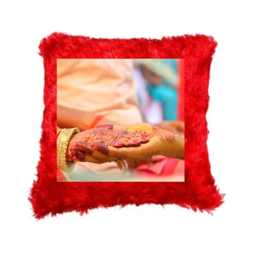 Premium Customizable Square Red Fur Cushion – 15x15 Inch | Personalized Comfort