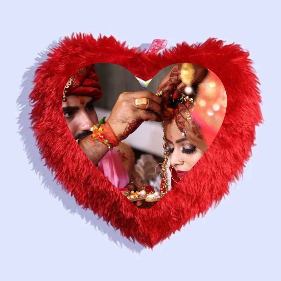 Premium Customizable Heart-Shaped Red Fur Cushion – Free Size | Personalized Comfort