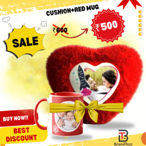 Cushion and Red Mug Custom Combo Gift Personalized Photo Print Special ₹100 Cashback Free Delivery