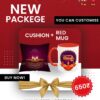 Customised Diwali Gift Combo – Cushion + Red Mug