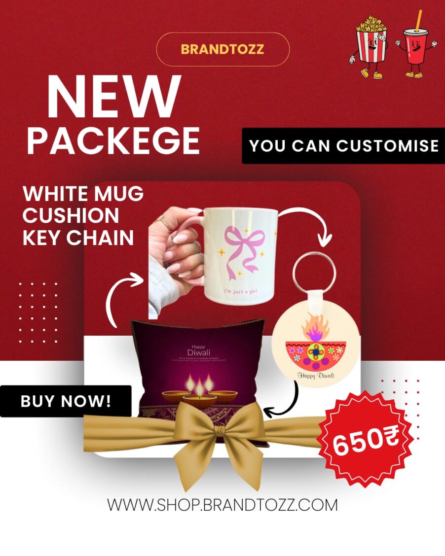 Customizable Gift Combo – White Mug, Cushion & Keychain (Festive Edition)